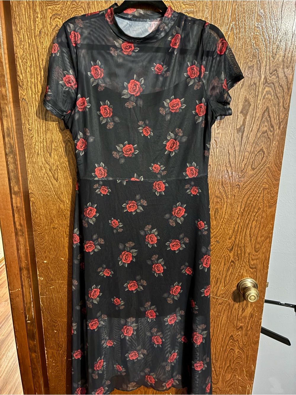 Black Maxi Dress with Red Rose Pattern